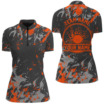 Women's Orange Bowling Quarter Zip Shirt I5397