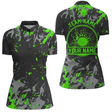 Women's Green Bowling Quarter Zip Shirt I5398