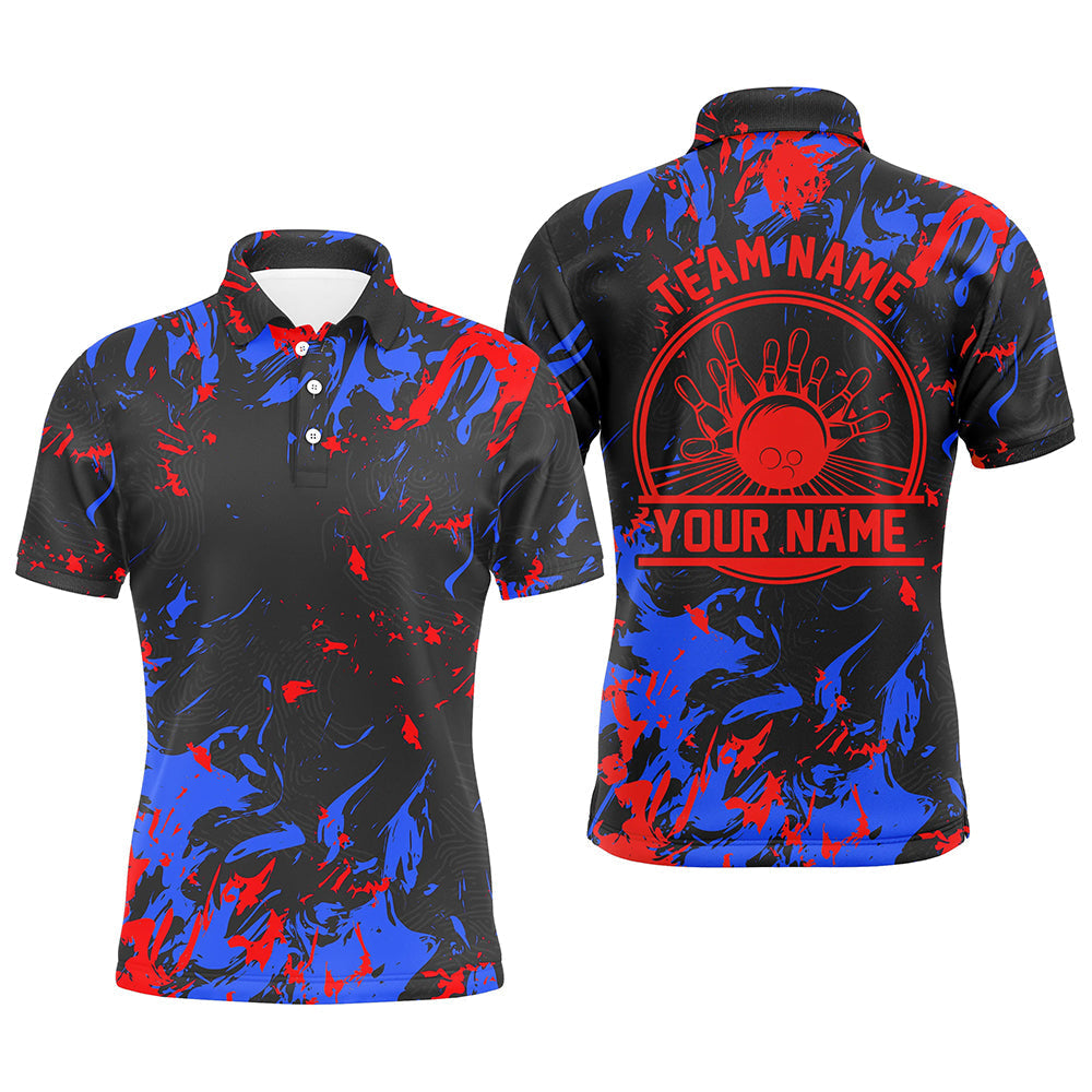 Men's Blue & Red Bowling Polo Shirt - Personalised I5399