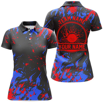 Women's Custom Bowling Polo Shirt - Blue & Red I5399