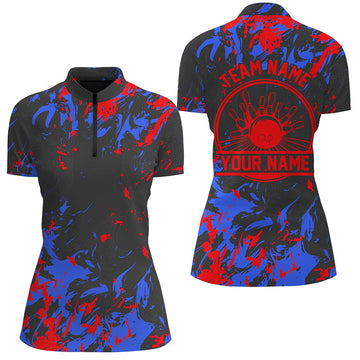 Women's Custom Bowling Quarter Zip Shirt | Blue/Red I5399