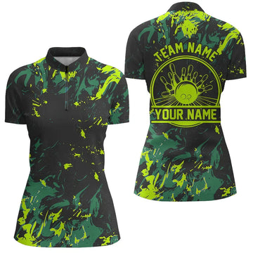Women's Green Bowling Quarter Zip Shirt I5400