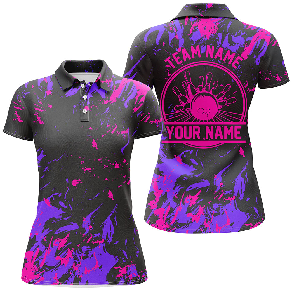 Custom Ladies Bowling Polo Shirt - Pink/Purple I5401