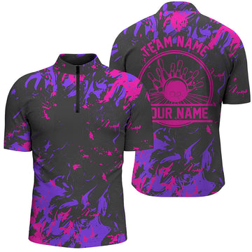 Personalised Bowling Quarter Zip Shirt | Pink & Purple I5401