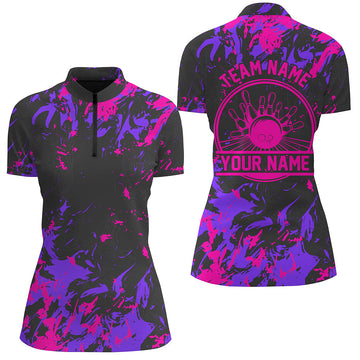 Ladies Bowling Quarter Zip Shirt | Pink Purple I5401