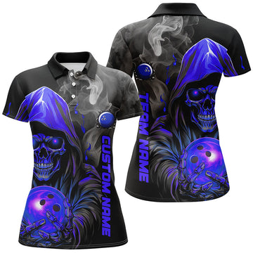 Personalised Blue Skull Women's Bowling Polo Shirt I5406