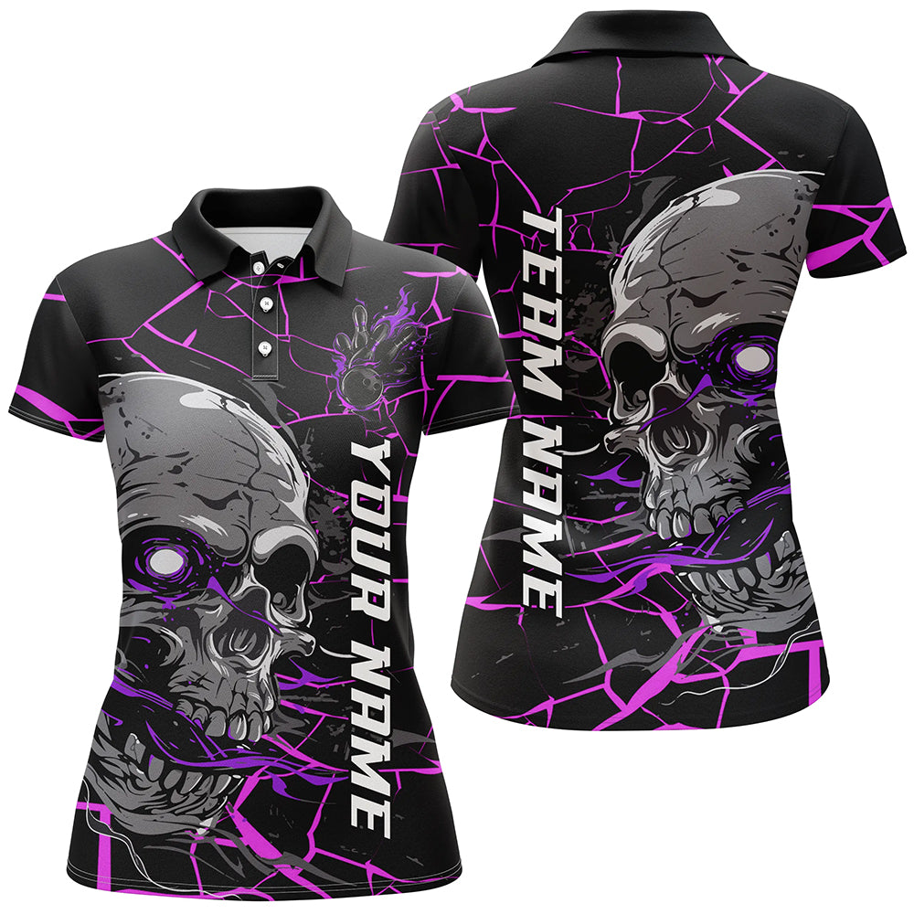 Women's Purple & Pink Halloween Skull Bowling Shirts I7094