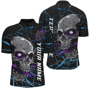Men's Custom Blue & Purple Halloween Skull Bowling Shirts I7095