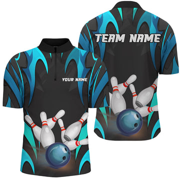 Men's Custom Black & Blue Bowling Shirts - Team Jerseys for Bowlers I7107