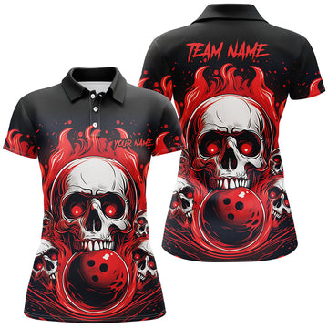 Custom Red Skull Flame Bowling Jerseys for Women I5841