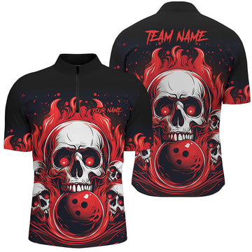Custom Red Skull Flame Bowling Shirts for Men & Women I5841