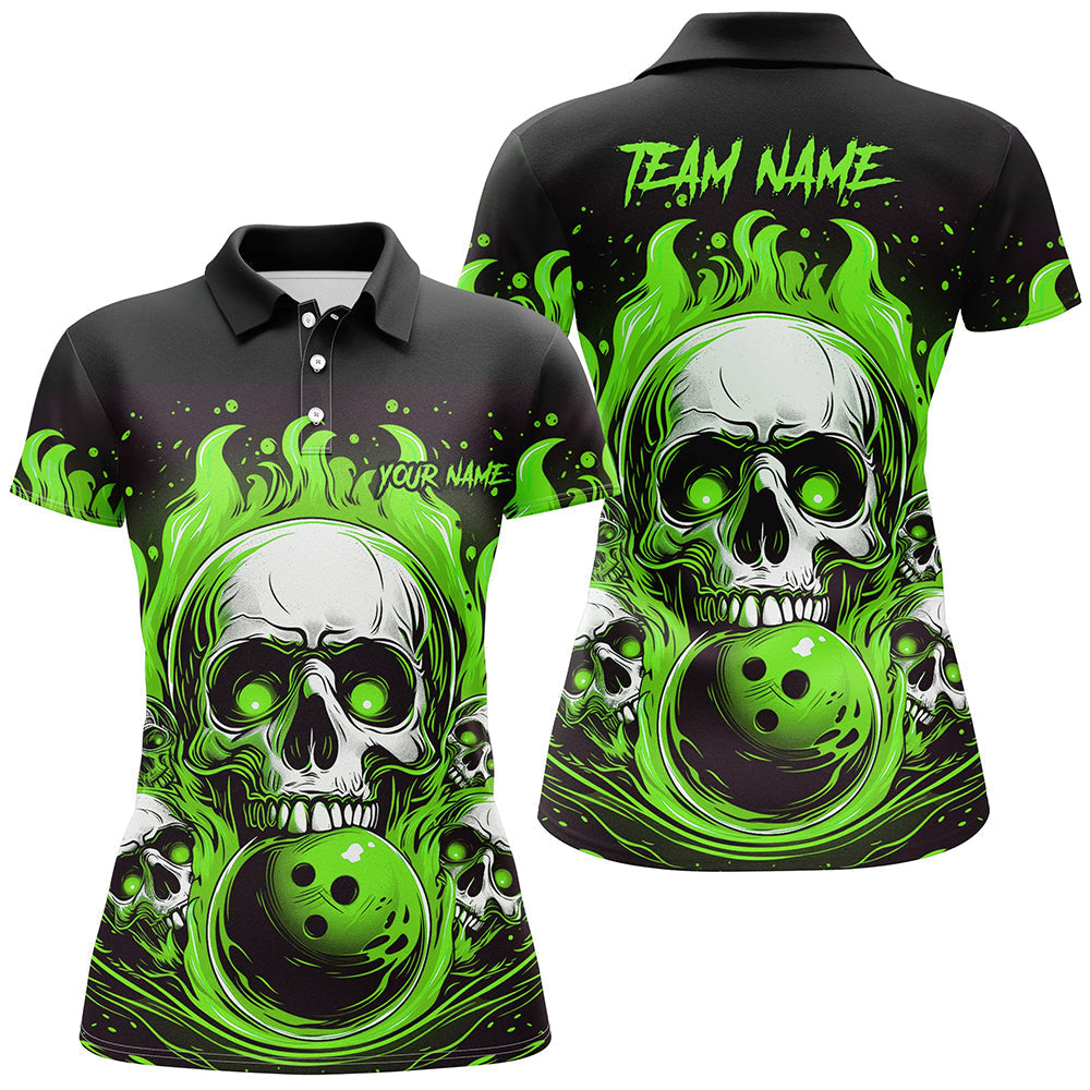 Women's Green Skull Flame Bowling Jerseys I5842