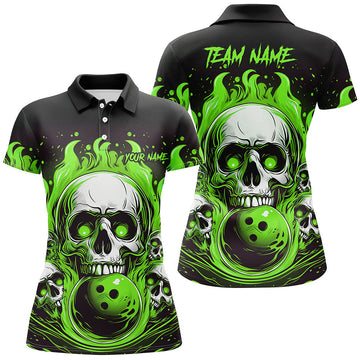 Women's Green Skull Flame Bowling Jerseys I5842