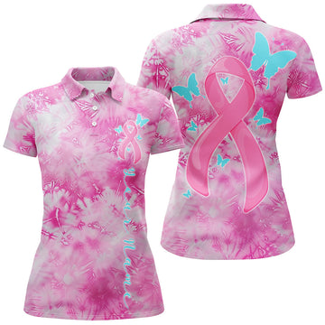 Pink Tie Dye Breast Cancer Awareness Polo Shirt for Women I7124