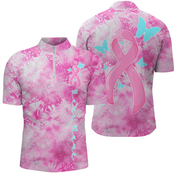 Men's Pink Tie-Dye Camo Breast Cancer Awareness Polo I7124