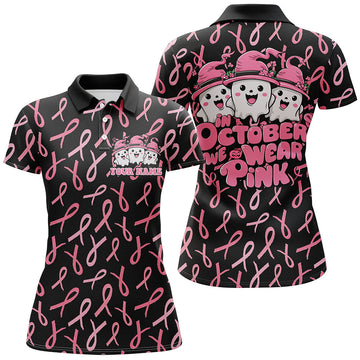 Halloween Breast Cancer Polo Shirt for Women - 'In October We Wear Pink' I7125