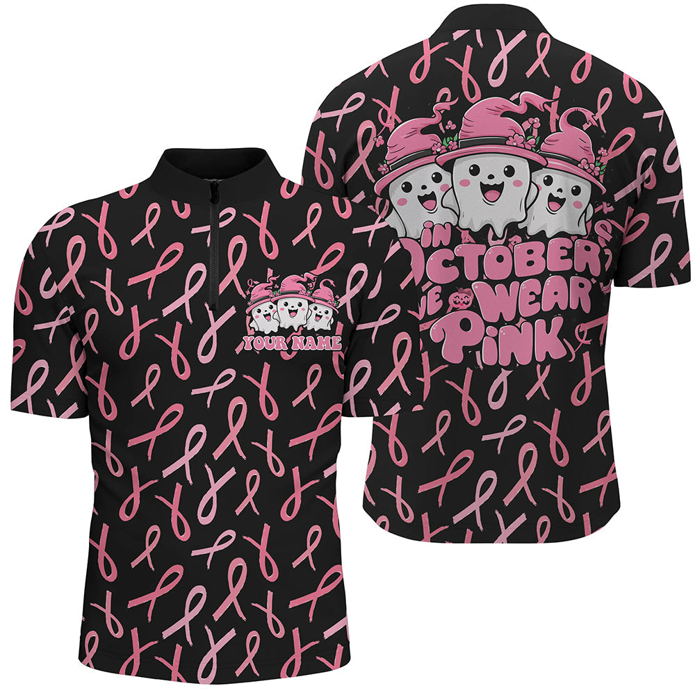 Funny Halloween Breast Cancer Polo Shirt for Men - 'In October We Wear Pink' I7125
