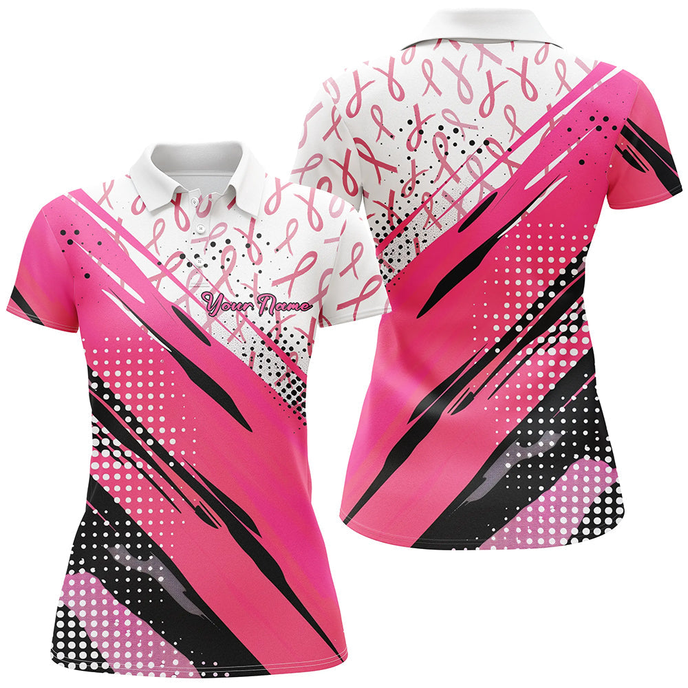 Women's Pink Ribbon Breast Cancer Awareness Polo Shirt I7126