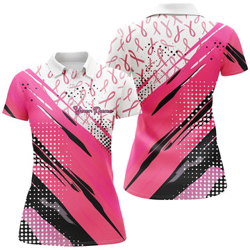 Women's Pink Ribbon Breast Cancer Awareness Polo Shirt I7126