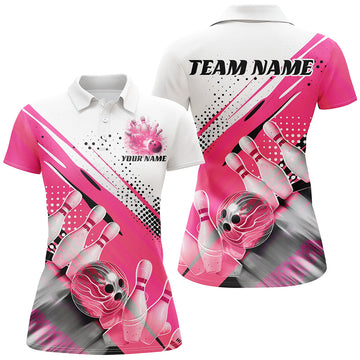 Custom Pink Women's Bowling Polo Shirts I7128
