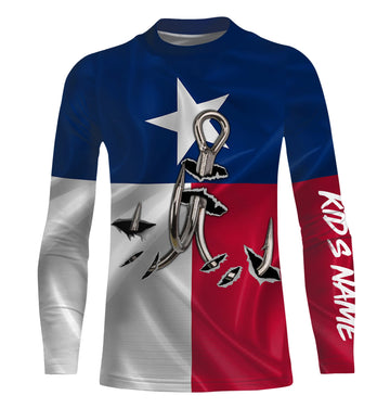 Custom Texas Flag Texas Fishing 3D Fish Hook UV Protection Kid Long Sleeve personalized fishing apparel gift IPHW434