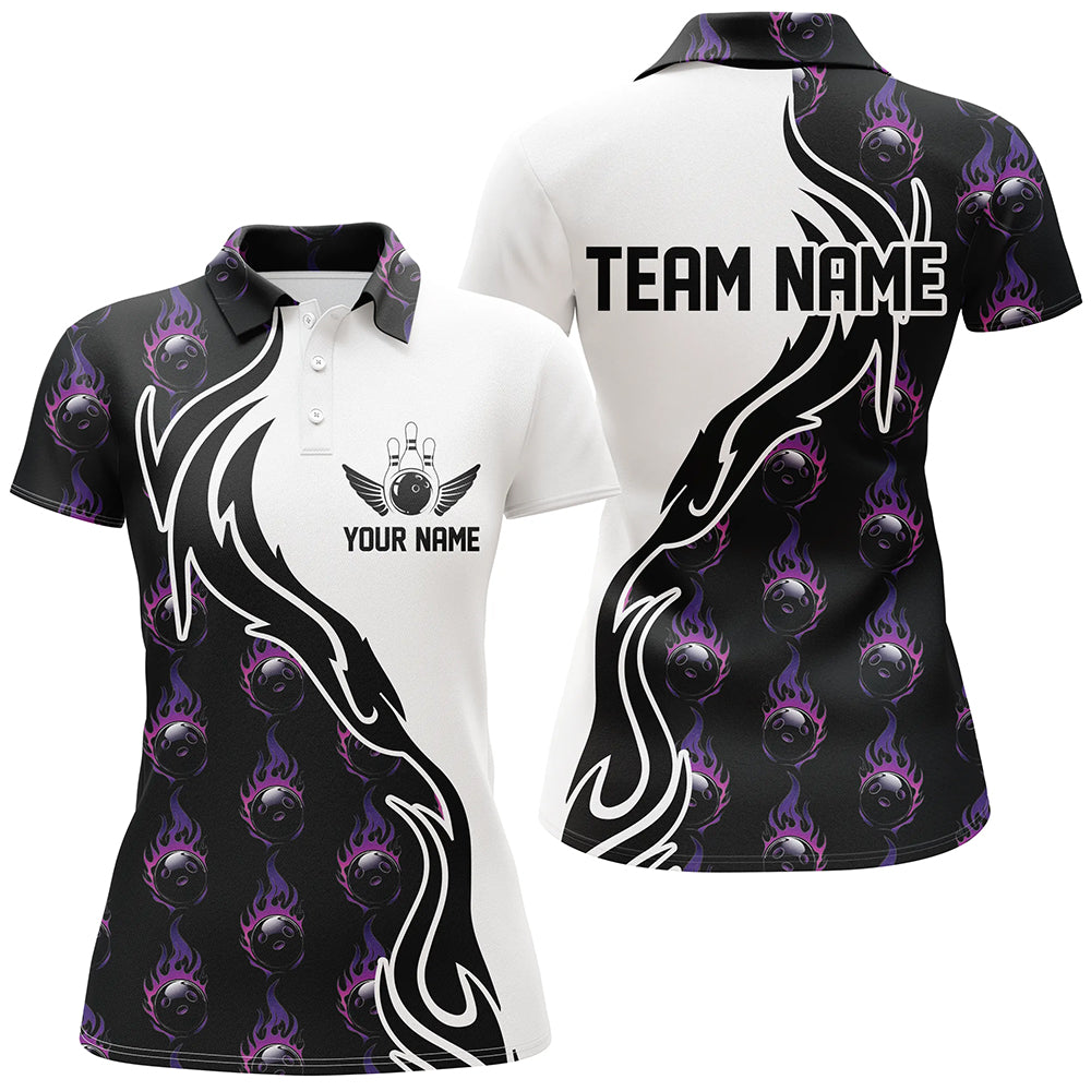 Women's Purple Flame Bowling Polo Shirt, Custom Team Jersey I6947