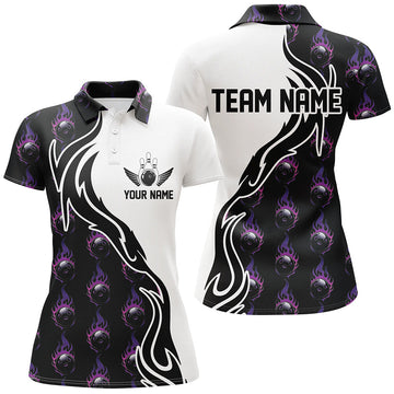 Women's Purple Flame Bowling Polo Shirt, Custom Team Jersey I6947