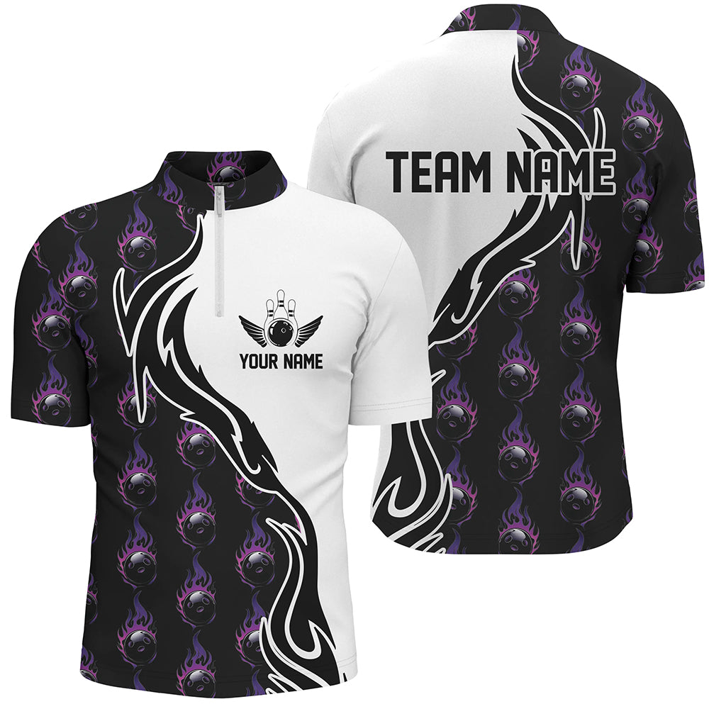 Men's Purple Flame Bowling Polo Shirt, Custom Team Jersey I6947