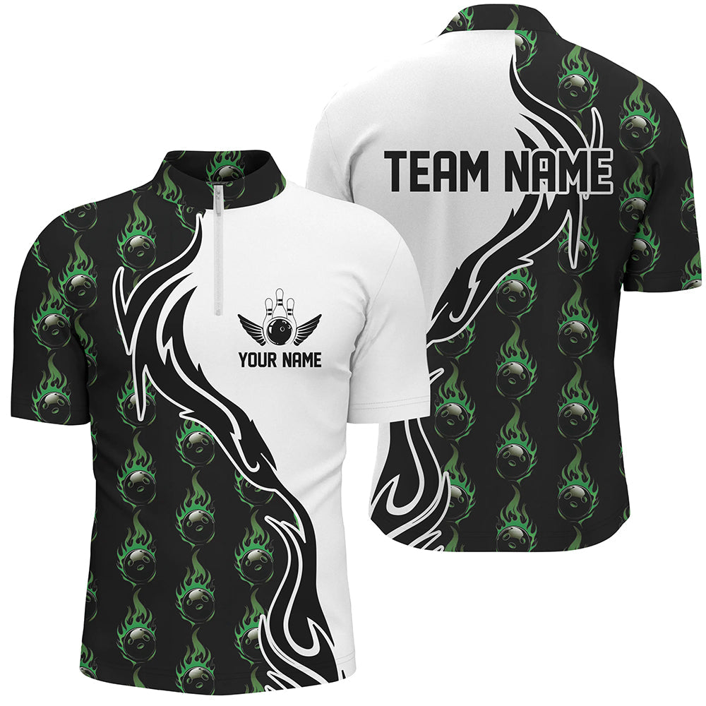 Green Flame Men's Bowling Polo Shirt, Custom Team Jersey I6949