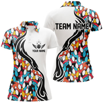 Custom Ladies Bowling Polo Shirt - Colourful Flame Design I6951