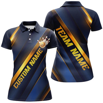 Women's Custom Blue & Gold Bowling Shirts with Team and Bowler Names I6617