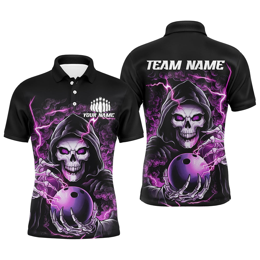 Custom Purple Skull Bowling Polo for Men - Personalised Halloween Team Shirt I6802