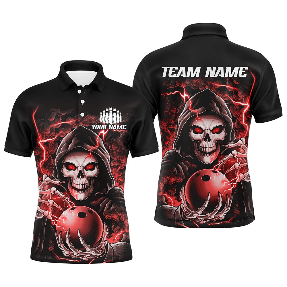 Personalised Red Skull Bowling Polo for Men - Halloween Team Shirt I6803