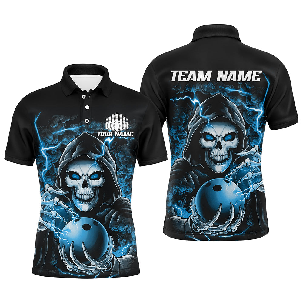 Custom Blue Skull Bowling Polo for Men - Personalised Halloween Team Shirt I6804