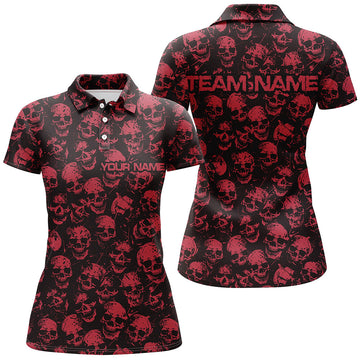 Black & Red Skull Halloween Bowling Shirt for Women I7163