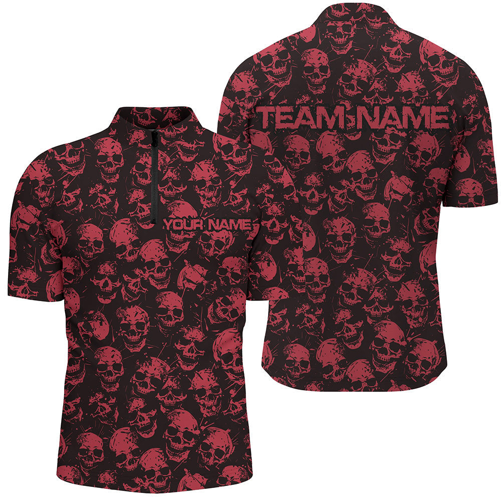Men's Black & Red Skull Halloween Bowling Shirt I7163