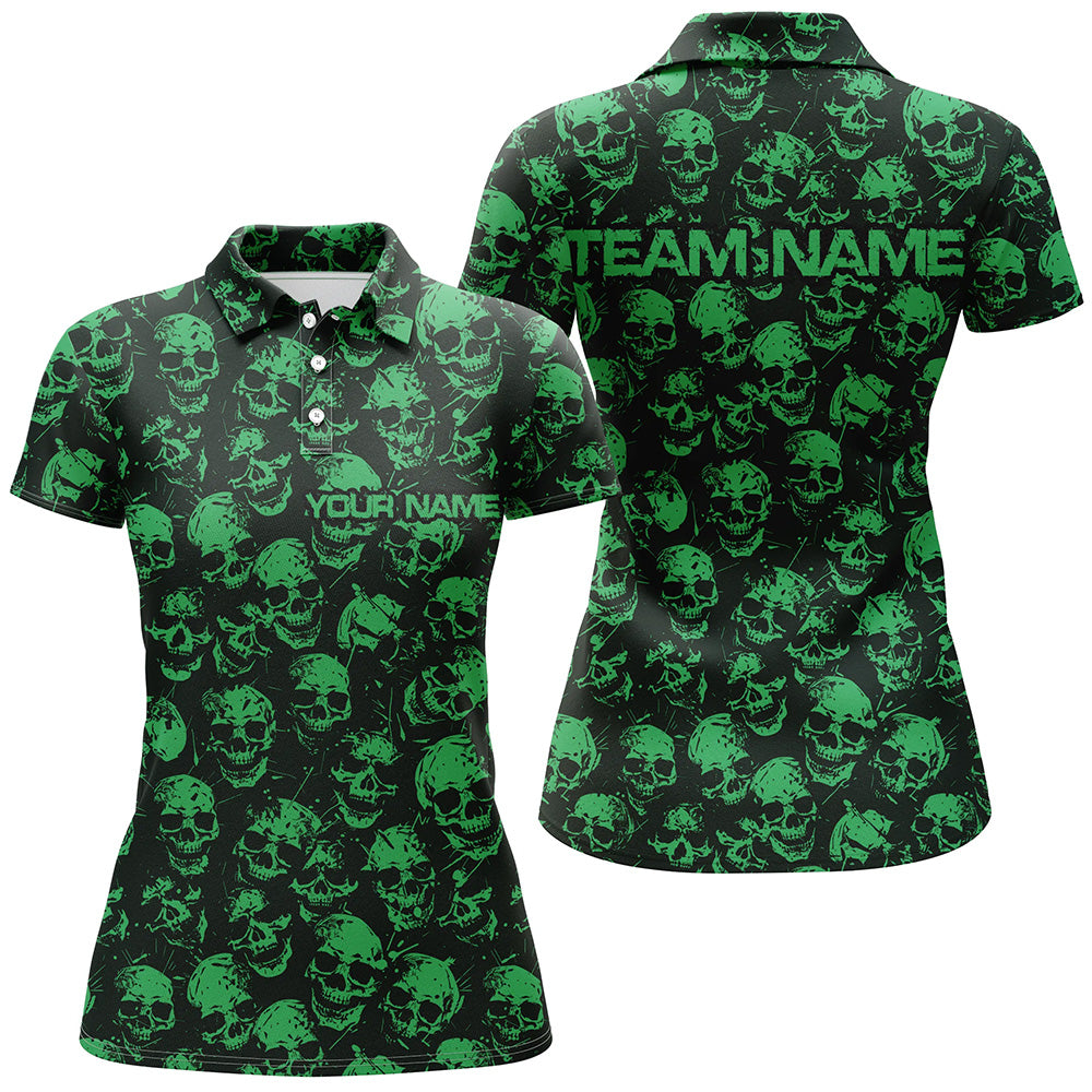 Black & Green Skull Halloween Bowling Shirt for Women I7164