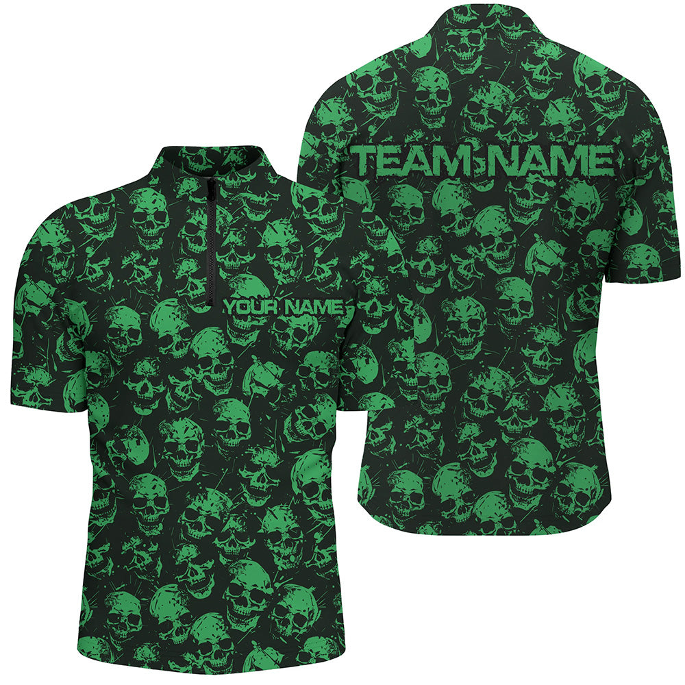 Men's Black & Green Skull Halloween Bowling Shirt I7164