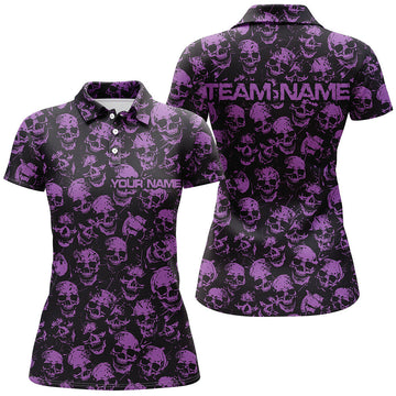 Black & Purple Skull Halloween Bowling Shirt for Women I7165