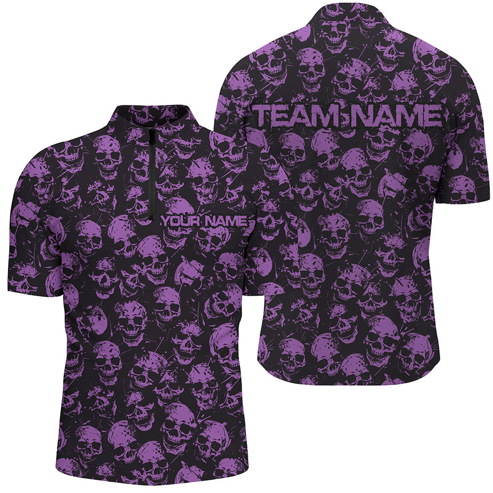 Men's Black & Purple Skull Halloween Bowling Shirt I7165