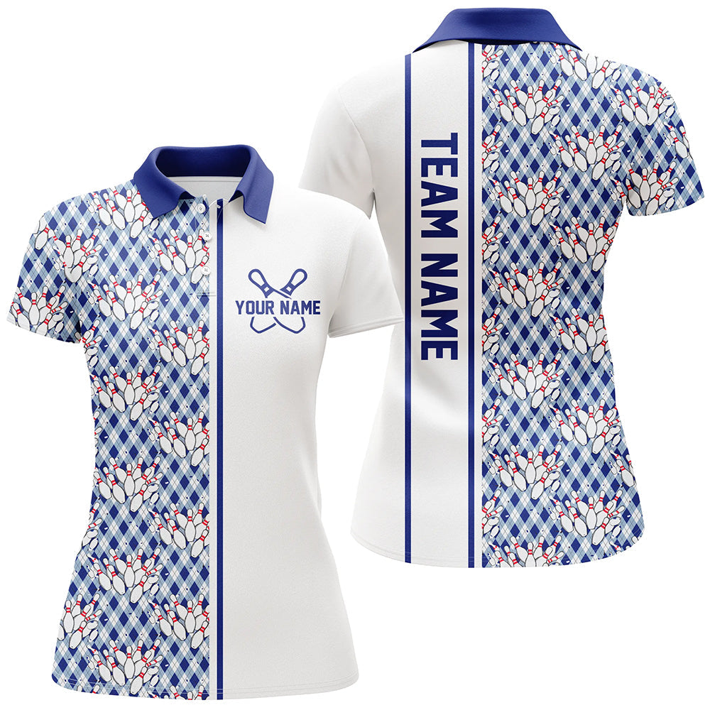 Women's Blue Argyle Bowling Polo Shirt I6965