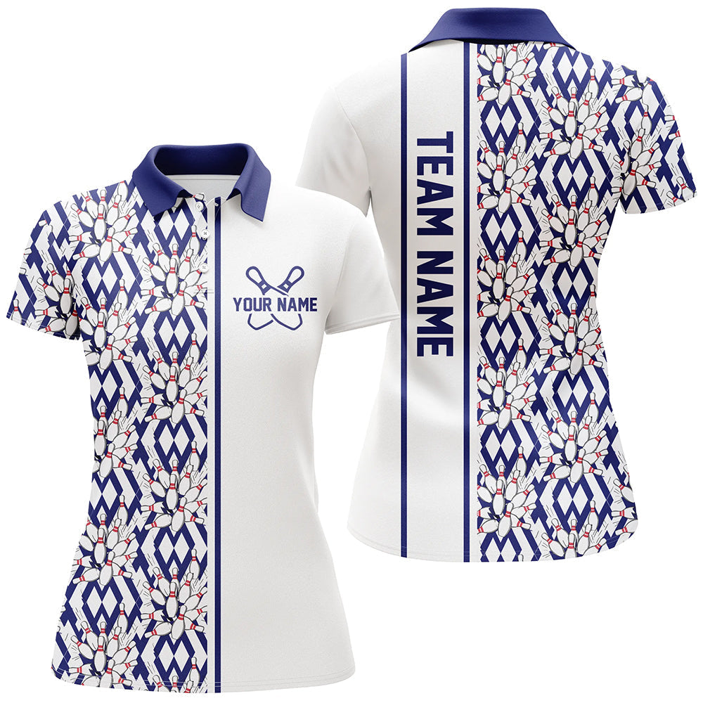 Women's Blue Argyle Bowling Polo Shirt I6966