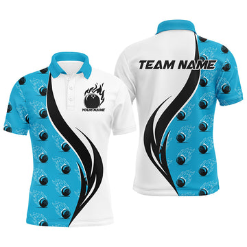 Men's Blue Bowling Polo Shirt - Custom Flame Design I6974