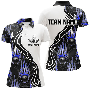 Women's Custom Blue Flame Bowling Shirts I5003