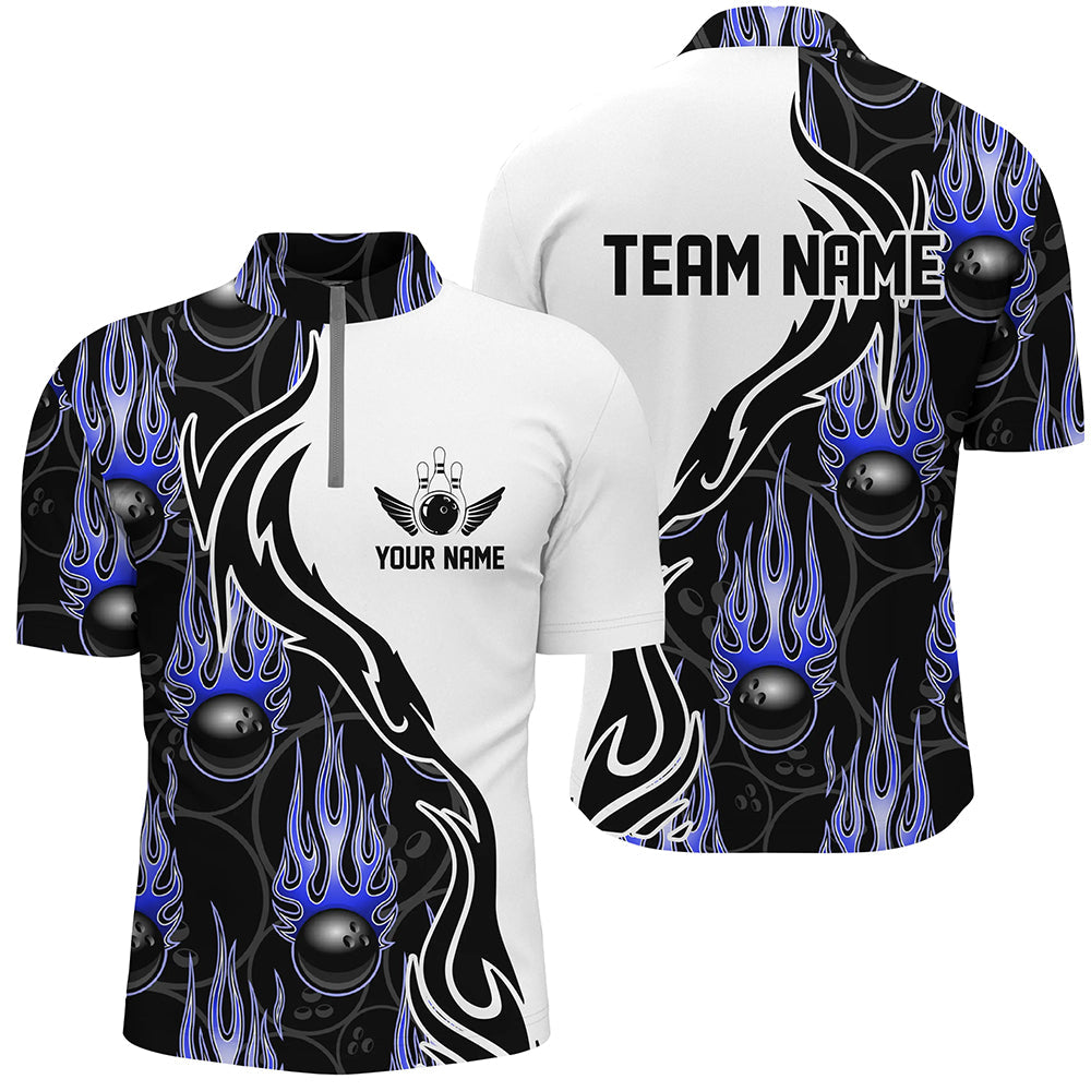 Personalised Blue Flame Bowling Shirts for Men and Women I5003