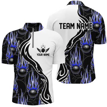 Personalised Blue Flame Bowling Shirts for Men and Women I5003