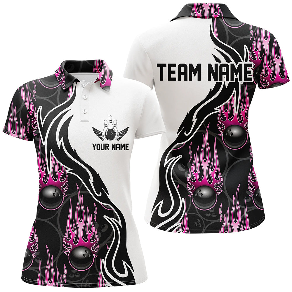 Personalised Pink Flame Bowling Shirts for Women I5005