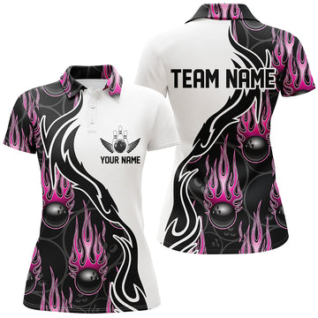 Personalised Pink Flame Bowling Shirts for Women I5005