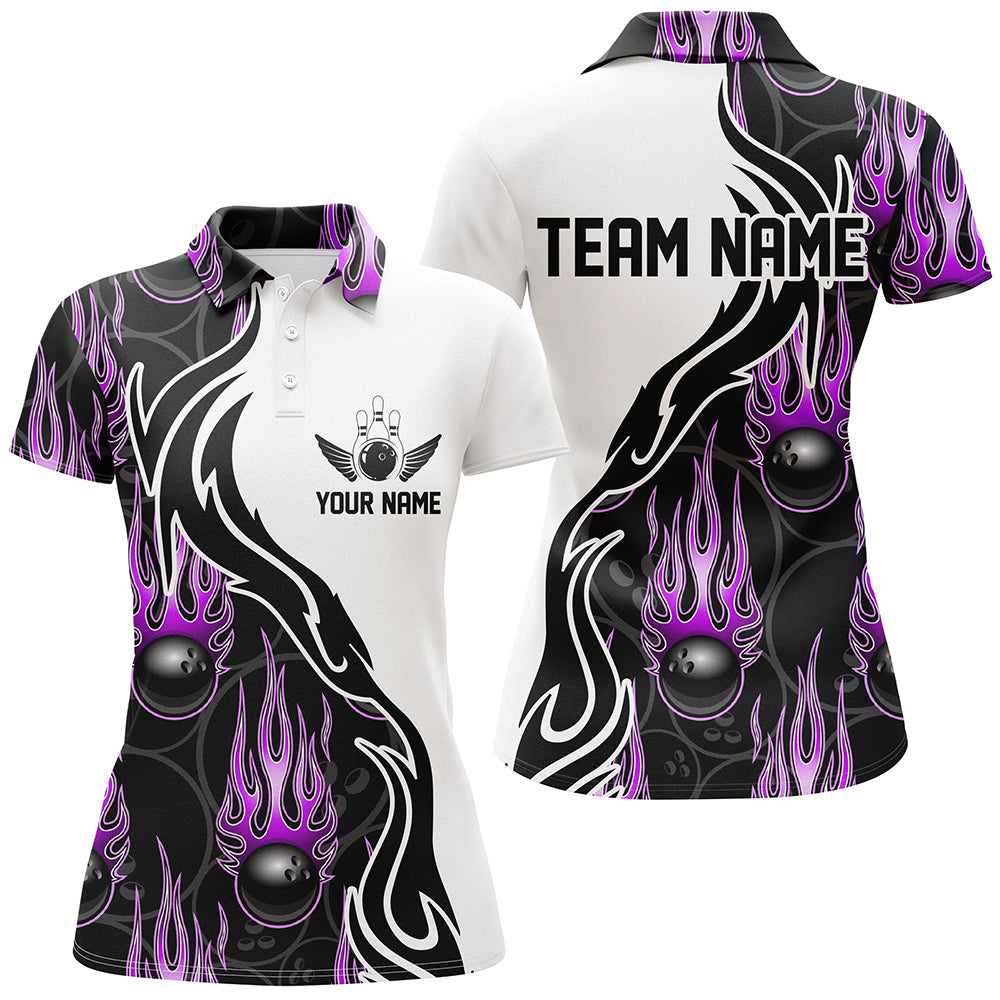 Women's Purple Custom Flame Bowling Shirts I5006