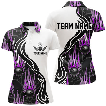 Women's Purple Custom Flame Bowling Shirts I5006